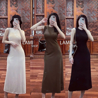 ĐẦM SÁT NÁCH DÁNG DÀI CỔ TRÒN CHẤT THUN GÂN MẶC CO GIÃN THOẢI MÁI
