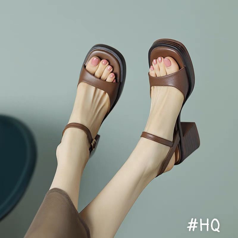 Sandal quai ngang công sở có 2 màu gót vân gỗ 5 phân chắc chắn da mềm kết hợp đồ xinh Giày dép cao gót đẹp