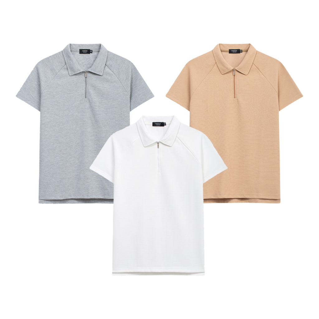 Áo thun POLO nam Hataa vải tổ ong cotton, chống nhăn, thoáng mát - Áo polo cổ khóa