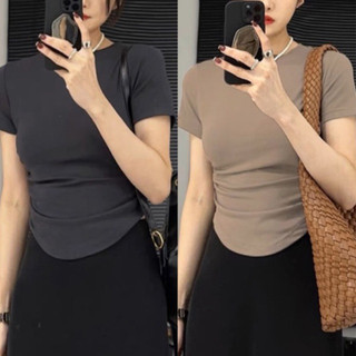 Áo babytee nhún eo cổ tròn áo thun ôm body