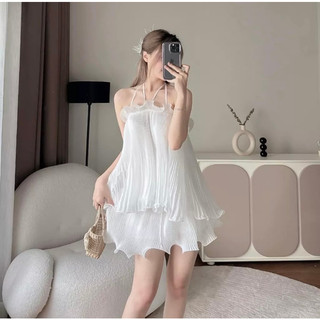 Set đầm váy nữ 2 dây dập ly phối chân váy sang chảnh