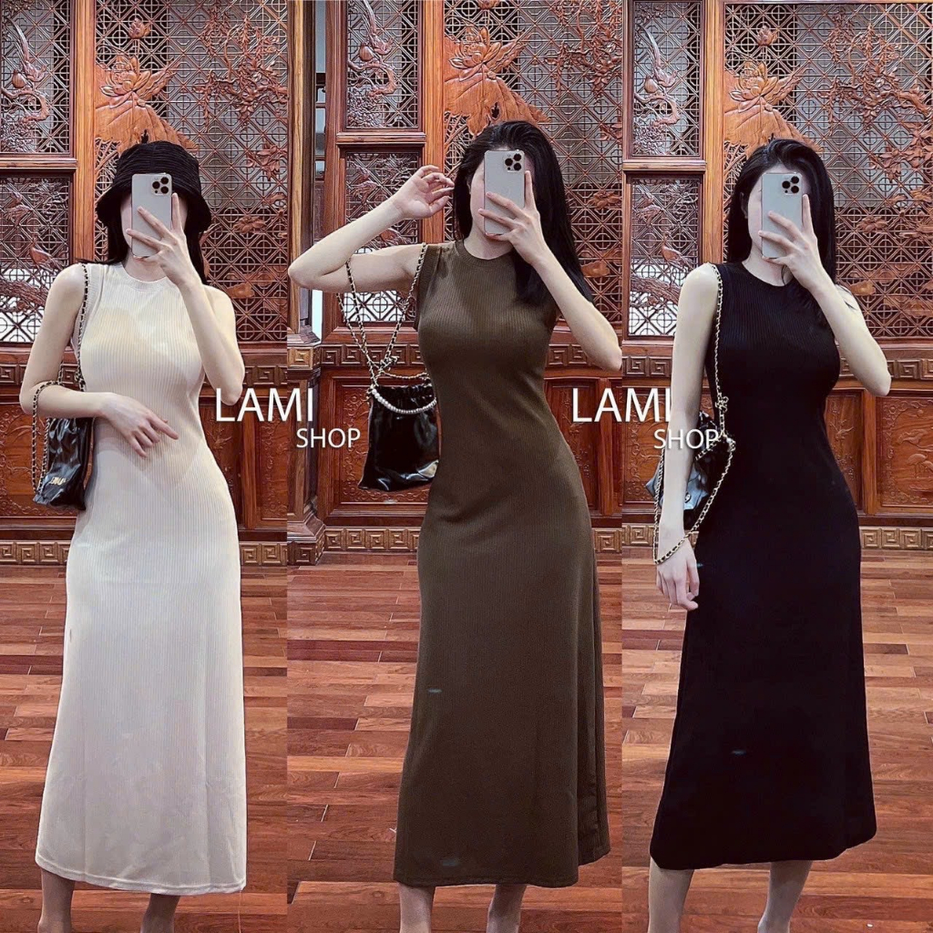 Đầm suông ba lỗ form dài chất thun gân mát mẻ dành cho nữ