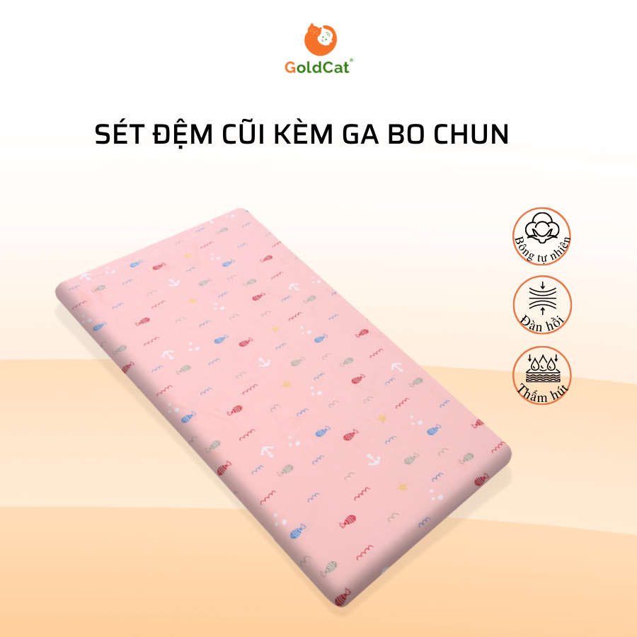 Đệm Cũi Cho Trẻ Sơ Sinh GOLDCAT Chất Liệu Bông Ép Tiêu Chuẩn Kèm Ga Chun Cotton Poly, Ga Muslin Mềm Mịn, Ôm Đệm