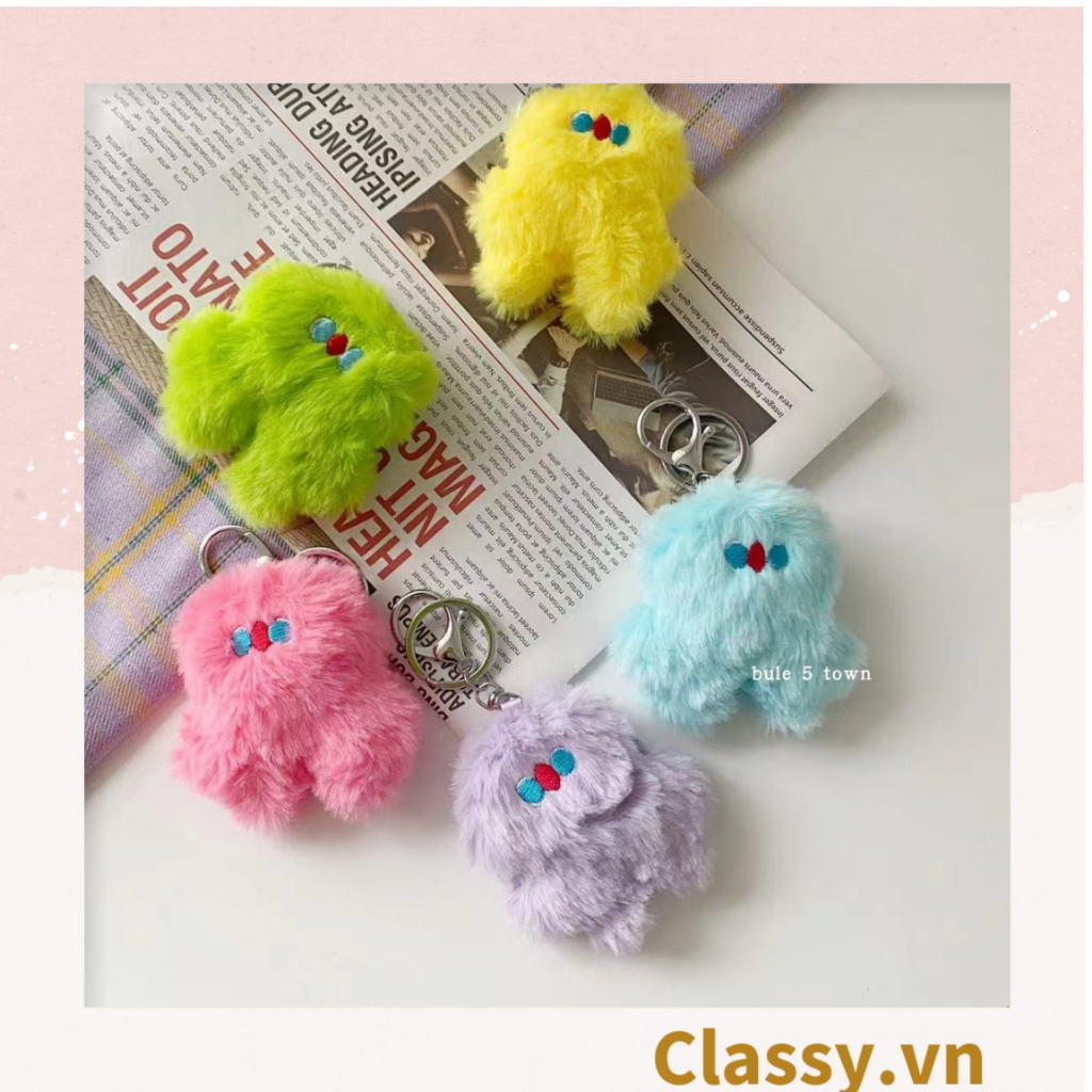 Móc khóa Classy, móc đeo điện thoại búp bê lông siêu mịn, gắn túi xách, chìa khóa, điện thoại PK1502