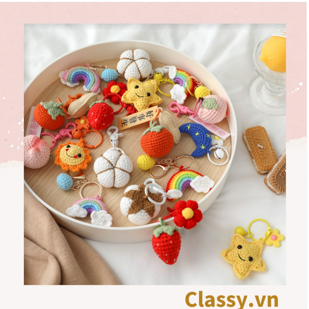 Móc khóa Classy, móc đeo điện thoại balo, điện thoại, túi xách dễ thương nhiều mẫu mã móc bằng len móc bằng tay