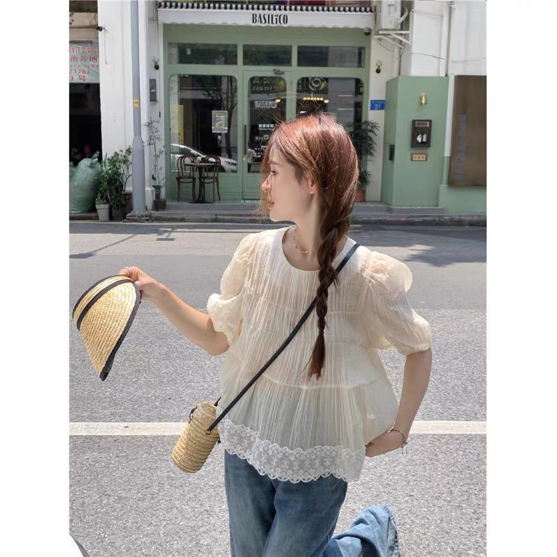 Áo sơmi tay lỡ phối ren Freesize