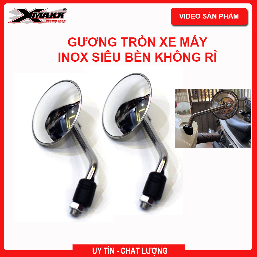 Gương tròn xe máy thời trang dạng gương cầu lồi - Inox siêu bên