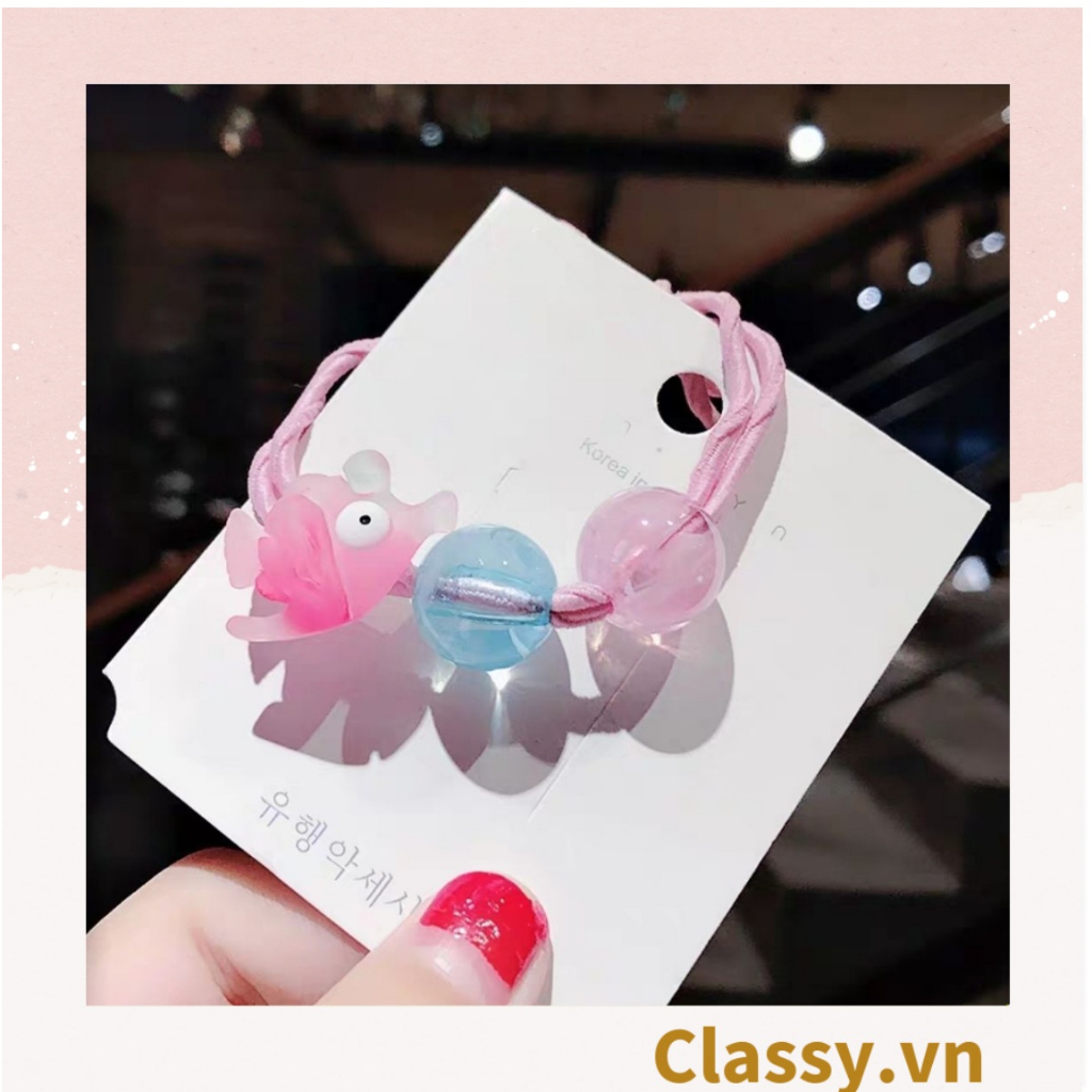 Dây cột tóc Classy đính hạt nhựa nhiều màu dễ thương họa tiết cua, cá trong trong suốt cute PK1634
