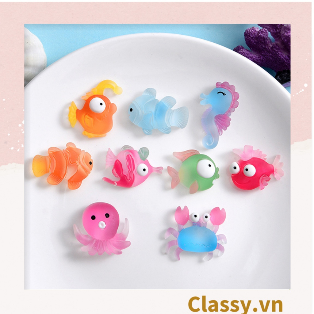 Dây cột tóc Classy đính hạt nhựa nhiều màu dễ thương họa tiết cua, cá trong trong suốt cute PK1634