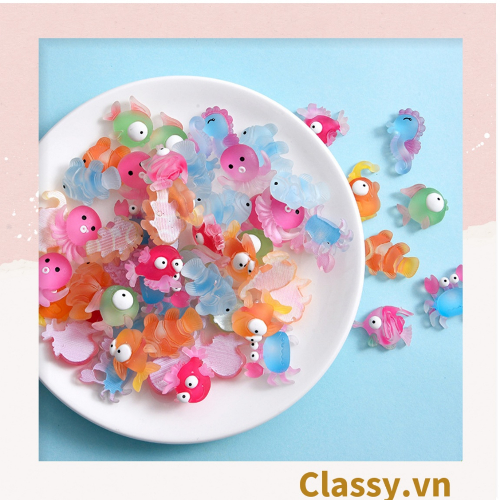 Dây cột tóc Classy đính hạt nhựa nhiều màu dễ thương họa tiết cua, cá trong trong suốt cute PK1634