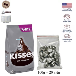 Có đá gel giữ nhiệt Tách lẻ kẹo socola Mỹ Hershey s Kisses vị sữa túi 100g