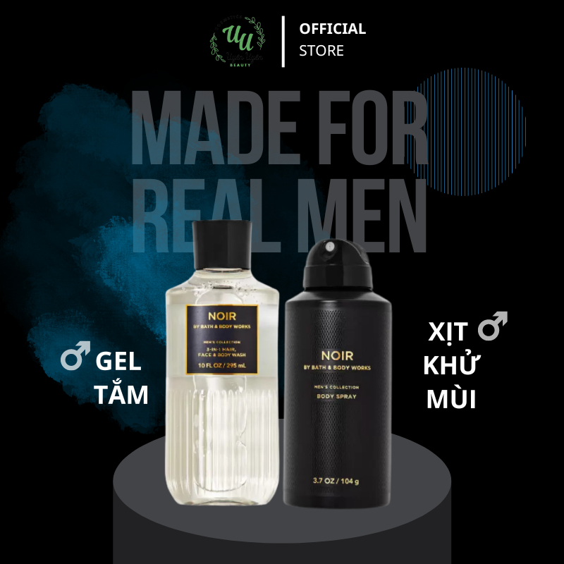 Combo nam tính - Sữa Tắm Làm Sạch Lưu Hương, Xịt Khử Mùi Toàn Thân Nam BATH & BODY WORKS Mùi Noir Lịch Lãm, Cuốn Hút