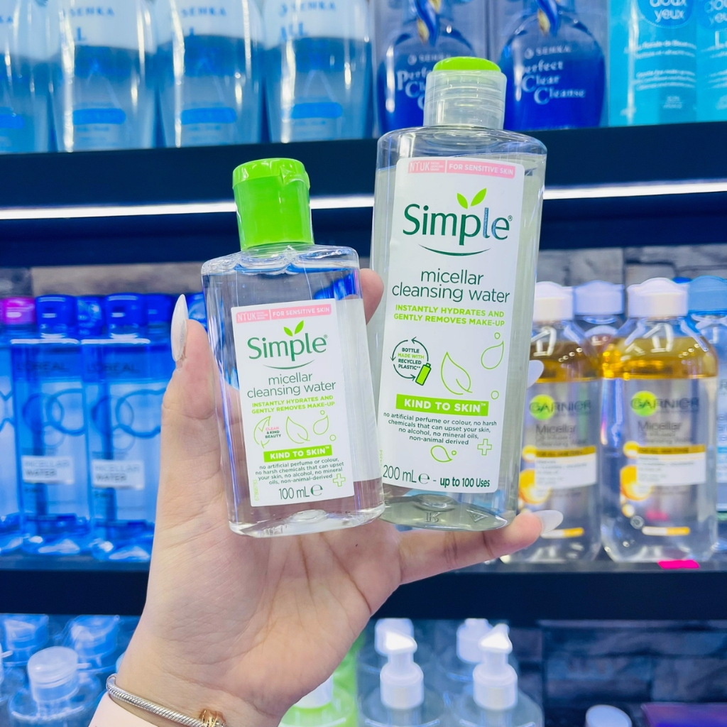 Nước Tẩy Trang Simple Micellar Cleansing Water 200 - 400ml làm sạch 99% trang điểm, cho da thoáng mịn