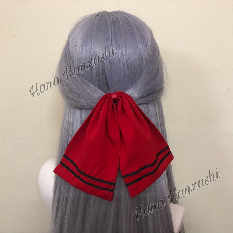 _Hana Kanzashi_ Nơ Kaguya, kẹp nơ Kaguya đỏ sọc đen loại đẹp