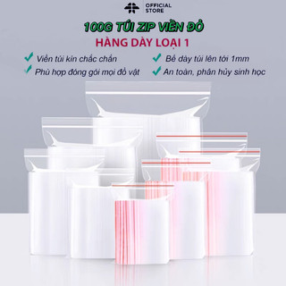 Túi zip chỉ đỏ 100g túi zip viền đỏ loại dày, túi zipper mini đủ size