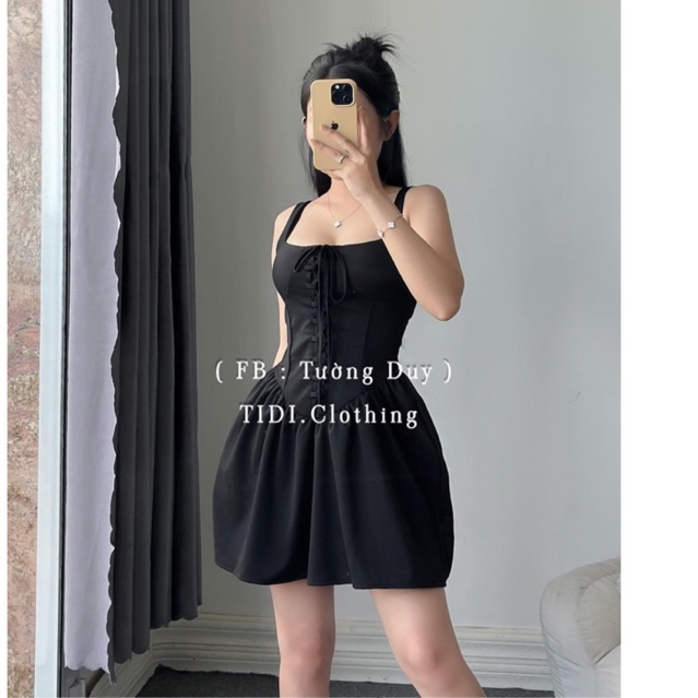 Đầm body xoè 2 dây thiết kế kèm nơ hoa cổ dáng ngắn G109 | BigBuy360 - bigbuy360.vn