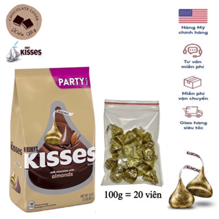 Tách lẻ 100g kẹo Socola Mỹ Hershey s Kisses nhân hạnh nhân túi vàng