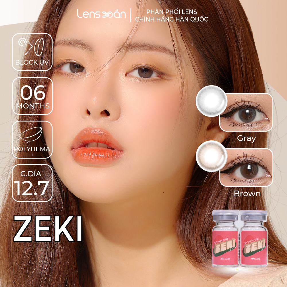Kính áp tròng cận 6 tháng LENS XOẮN lens tự nhiên trong LENS ME ZEKI BROWN GRAY