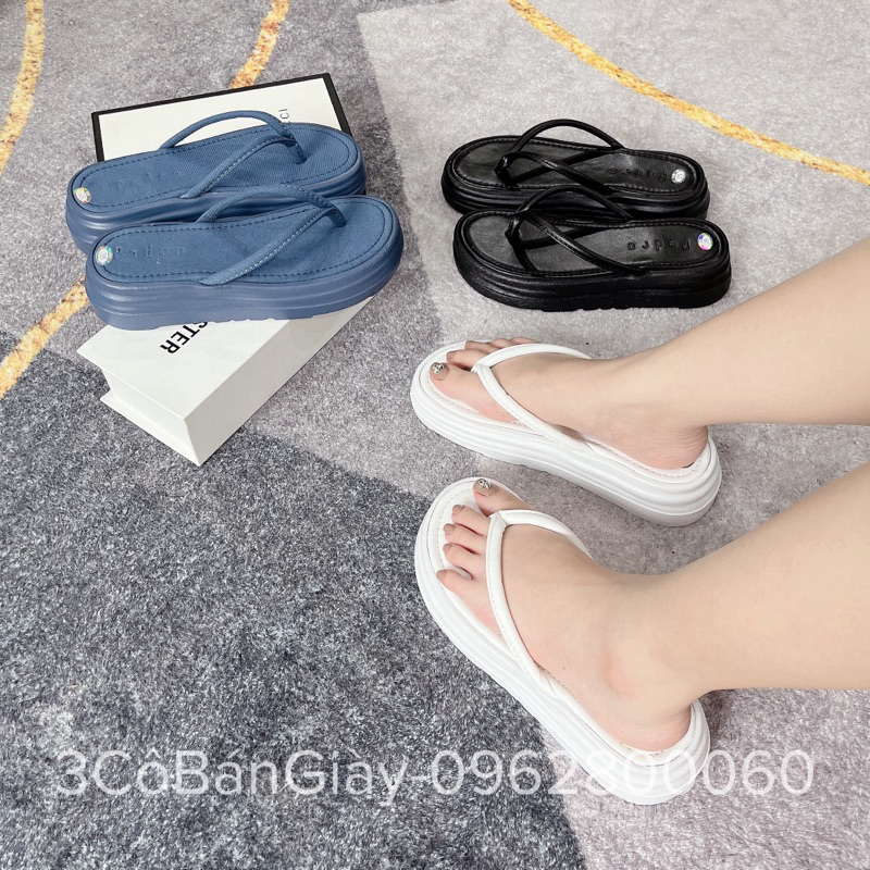 Dép kẹp nữ đế đúc bánh mì 3COBANGIAY êm ái đơn giản hợp mọi outfit vải jean trendy