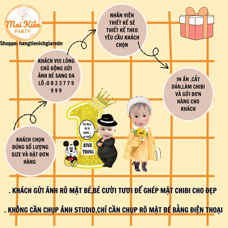 Chibi sinh nhật bé trai, bé gái