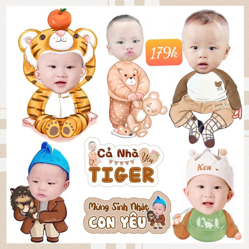 Chibi sinh nhật bé trai, bé gái