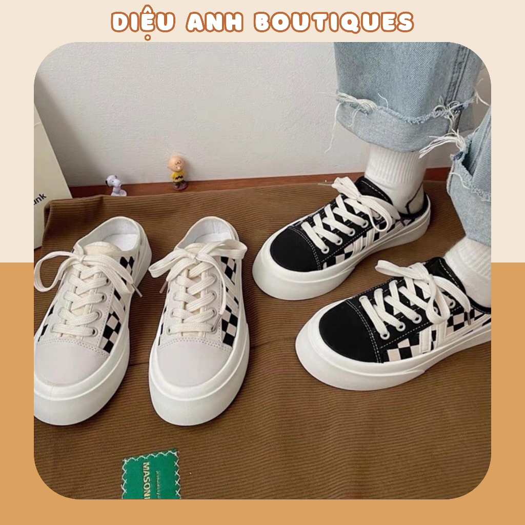 Giày sục nữ thể thao đế độn với 2 màu caro thời trang Giày sục nữ 2 màu siêu xinh tăng chiều cao phong cách