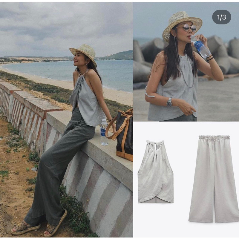 Sét áo cổ yếm + quần ống rộng < có tách lẻ >