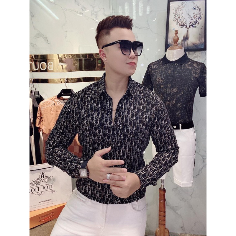 Sơ mi lụa cao cấp, sơ mi lụa hoạ tiết, sơ mi dài tay