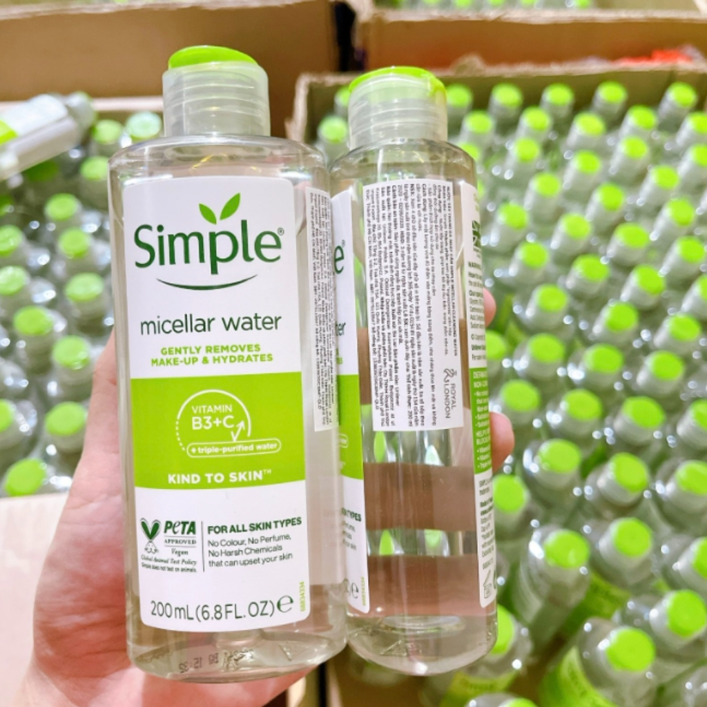 Nước Tẩy Trang Simple Micellar Cleansing Water 200 - 400ml làm sạch 99% trang điểm, cho da thoáng mịn