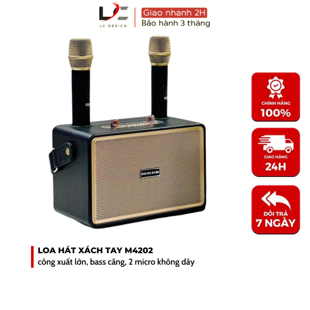 Loa bluetooth karaoke M4202 kèm 2 micro không dây xách tay công xuất 20W, âm thanh trầm ấm, bass căng- LinkeeTech