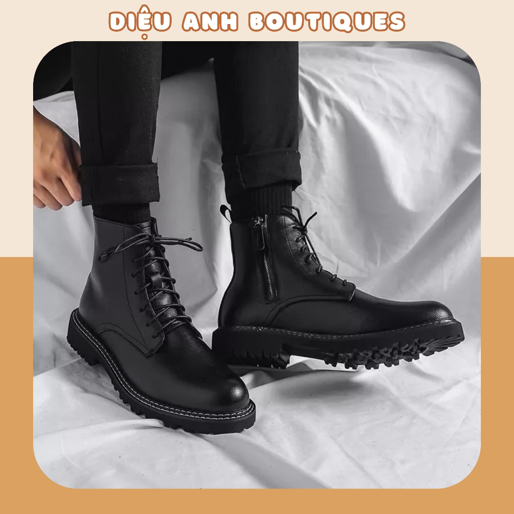 Giày boots nam cao cổ đốc Martin đế khâu kéo khóa cạnh Giày boots cao cổ cao cấp kiểu dáng thanh lịch