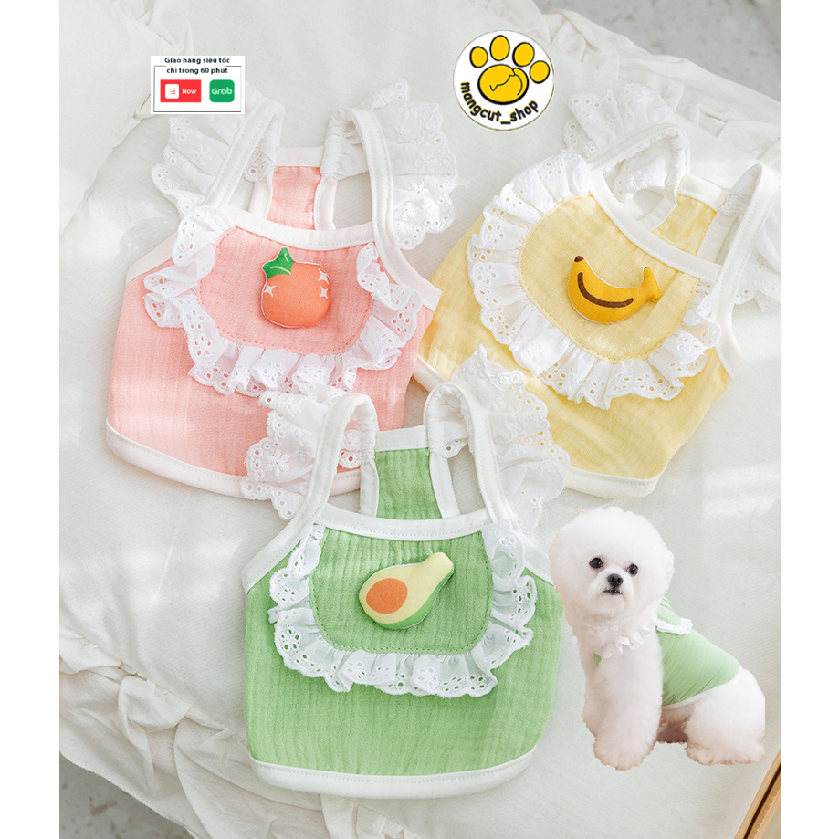 Áo hai dây 3 chiều siêu xinh hình trái cây cho thú cưng, áo 2 dây màu pastel mỏng mát mùa xuân hè cho chó mèo