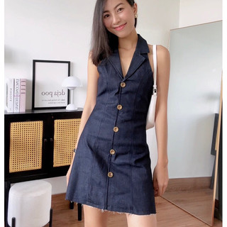 đầm denim cổ vest