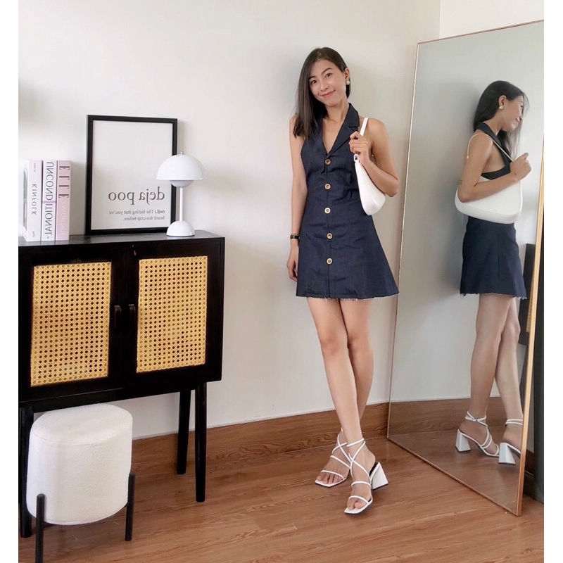 đầm denim cổ vest