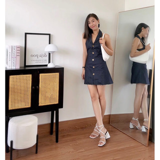 đầm denim cổ vest