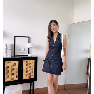 đầm denim cổ vest
