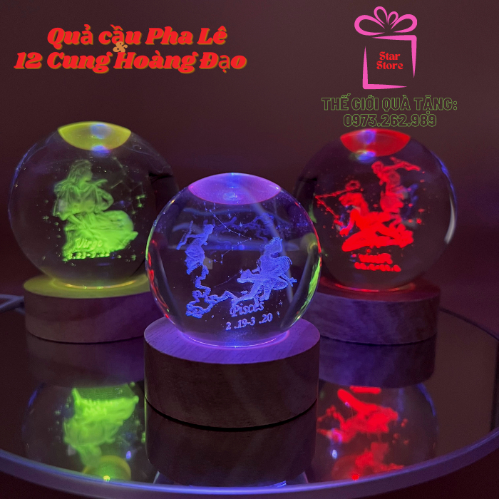 🎁 Quả Cầu Pha Lê Đèn Led 3D 12 Cung Hoàng Đạo Đường Kính 8cm 💝 Quà Tặng Độc Đáo 💝 Quà Tặng Sinh Nhật / StarStore