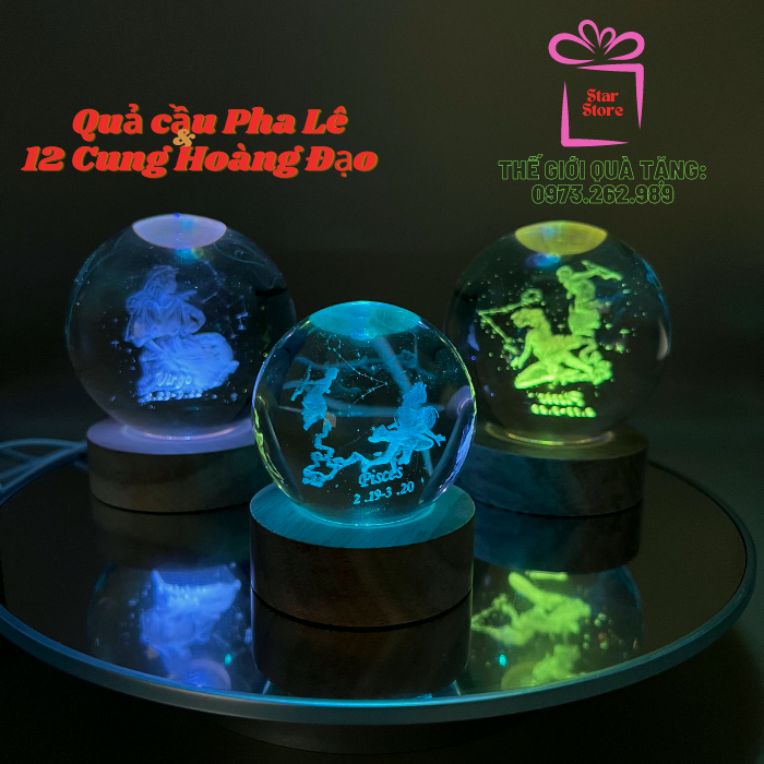 🎁 Quả Cầu Pha Lê Đèn Led 3D 12 Cung Hoàng Đạo Đường Kính 8cm 💝 Quà Tặng Độc Đáo 💝 Quà Tặng Sinh Nhật / StarStore
