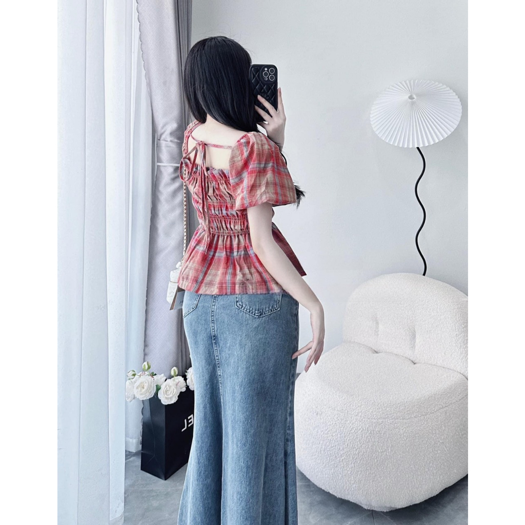 Áo sơ mi kiểu trễ vai dáng pelum cỡ lớn