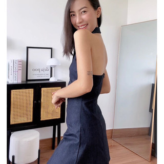 đầm denim cổ vest