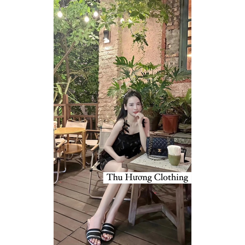 Váy hai dây dáng xuông phối nơ đính đá sang chảnh đi chơi đi cưới