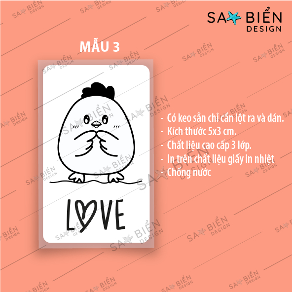 Set 50/100/200 Tem/Sticker dán mini trang trí niêm phong gói hàng. GÀ CON CUTE có keo sẵn.  50x30mm.
