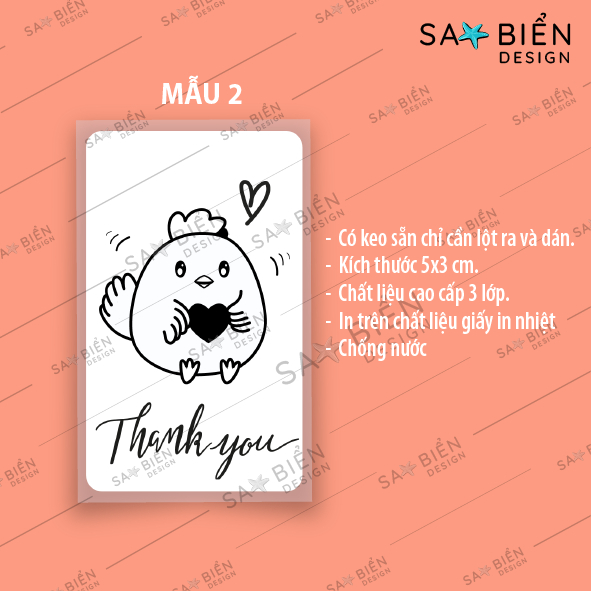 Set 50/100/200 Tem/Sticker dán mini trang trí niêm phong gói hàng. GÀ CON CUTE có keo sẵn.  50x30mm.