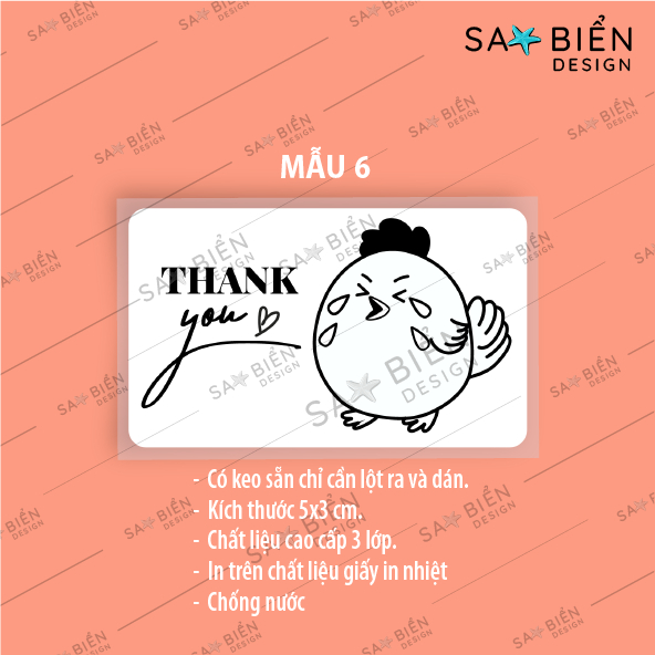 Set 50/100/200 Tem/Sticker dán mini trang trí niêm phong gói hàng. GÀ CON CUTE có keo sẵn.  50x30mm.
