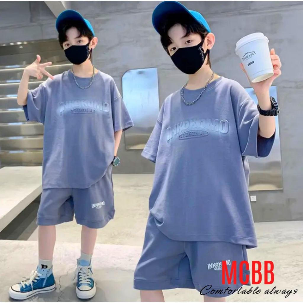 Mcbb 24-49 kg 100% vải cotton bộ đồ bé trai áo thun bé trai cộc tay quần đùi áo phông cho bé trai mặc nhà quần áo trẻ em