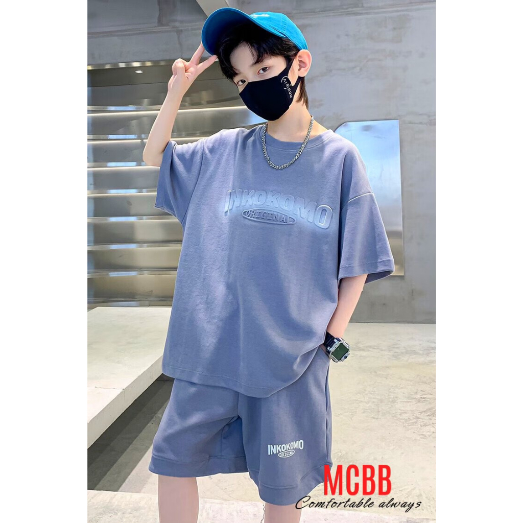 Mcbb 24-49 kg 100% vải cotton bộ đồ bé trai áo thun bé trai cộc tay quần đùi áo phông cho bé trai mặc nhà quần áo trẻ em