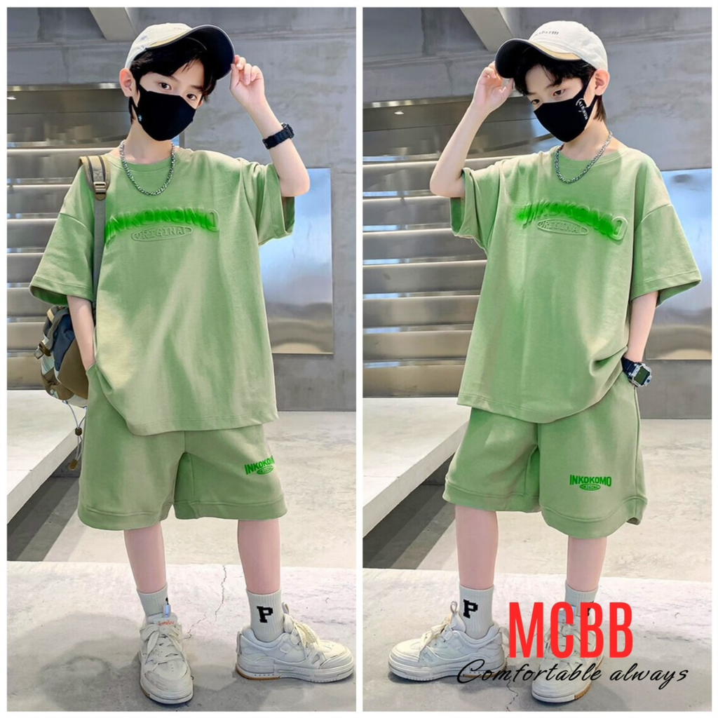 Mcbb 24-49 kg 100% vải cotton bộ đồ bé trai áo thun bé trai cộc tay quần đùi áo phông cho bé trai mặc nhà quần áo trẻ em