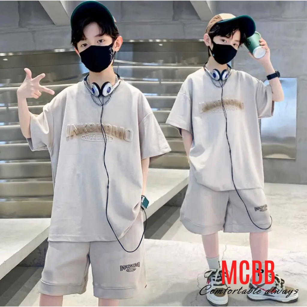 Mcbb 24-49 kg 100% vải cotton bộ đồ bé trai áo thun bé trai cộc tay quần đùi áo phông cho bé trai mặc nhà quần áo trẻ em