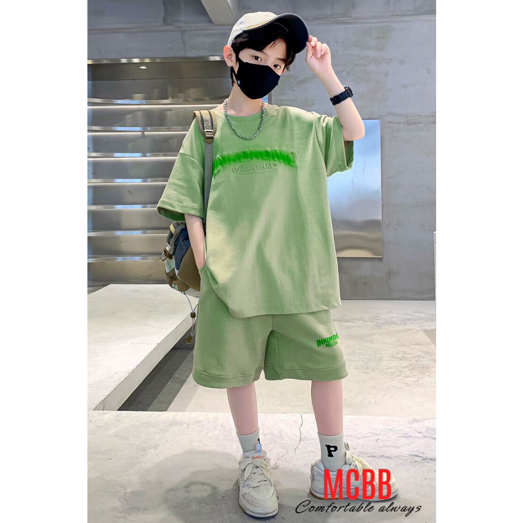 Mcbb 24-49 kg 100% vải cotton bộ đồ bé trai áo thun bé trai cộc tay quần đùi áo phông cho bé trai mặc nhà quần áo trẻ em