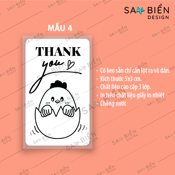 Set 50/100/200 Tem/Sticker dán mini trang trí niêm phong gói hàng. GÀ CON CUTE có keo sẵn.  50x30mm.
